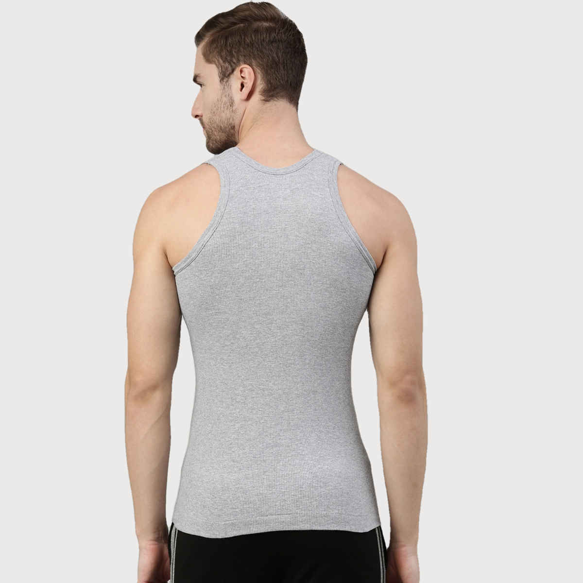 Dixcy Scott Men's Solid 100% Combed Cotton Round Neck Sleeveless Vest | Grey - M