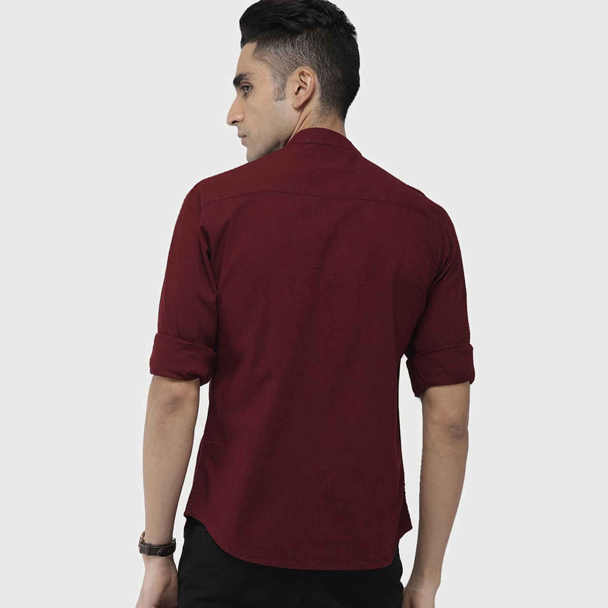 The Indian Garage Co Men's Slim Fit Solid Casual Shirt | Maroon - L