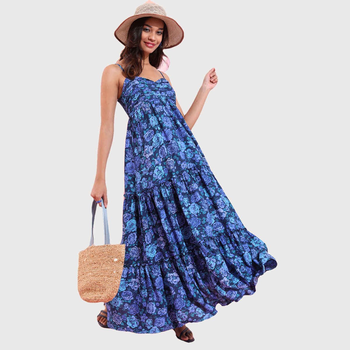 Tokyo Talkies Women's Floral Printed Maxi Dress | Blue - S