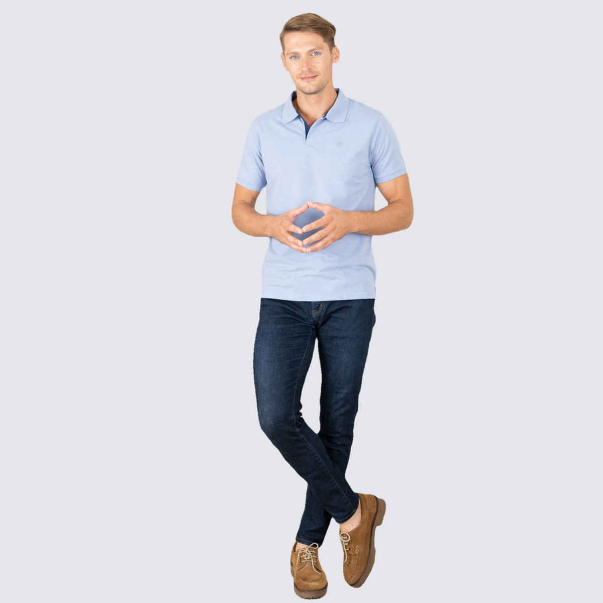Lux Cozi Men's Cotton Polo T-Shirt, Oxford Blue, S