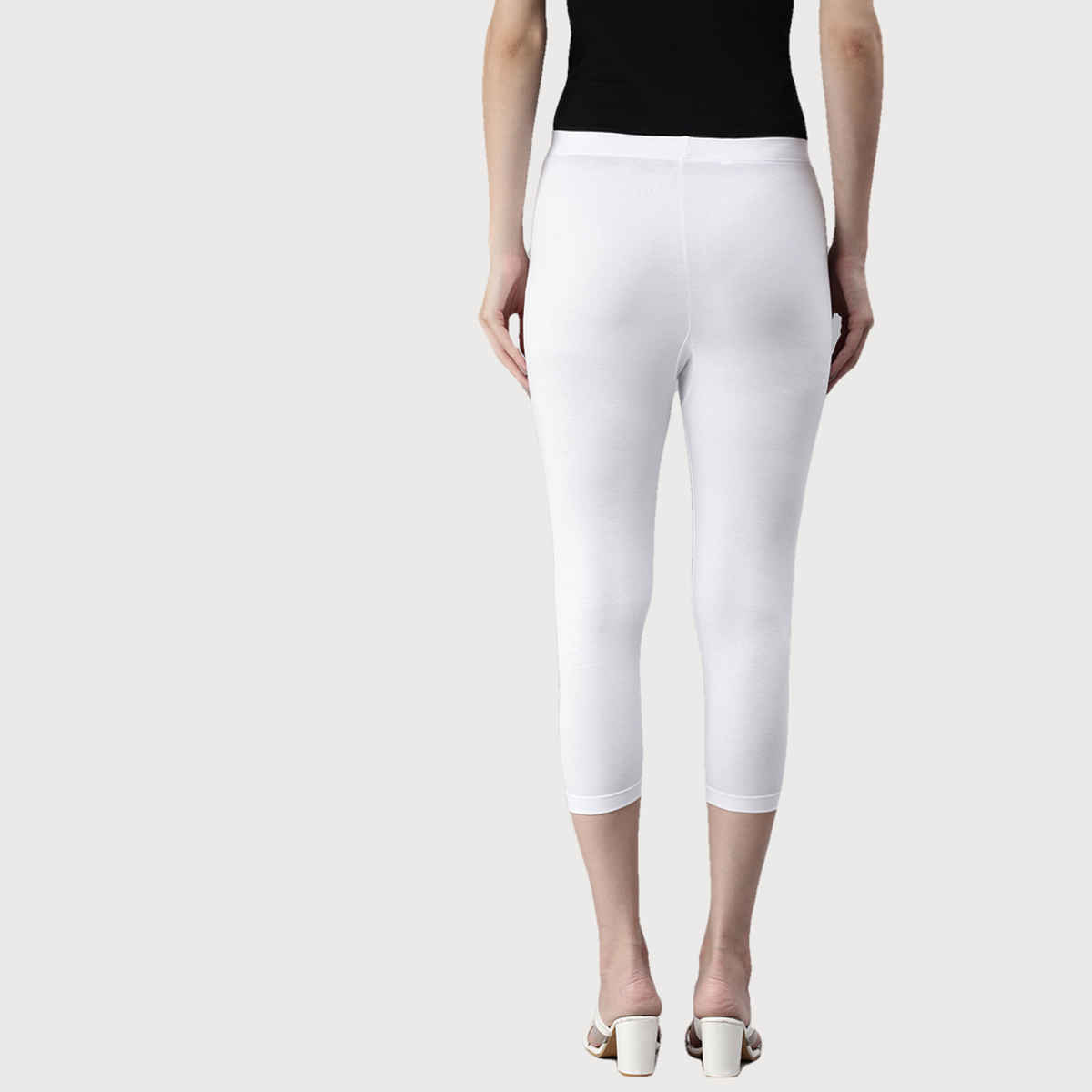 Kryptic Women's Mid-Rise Three-Fourth Length Stretchable Cotton Leggings | White - XL