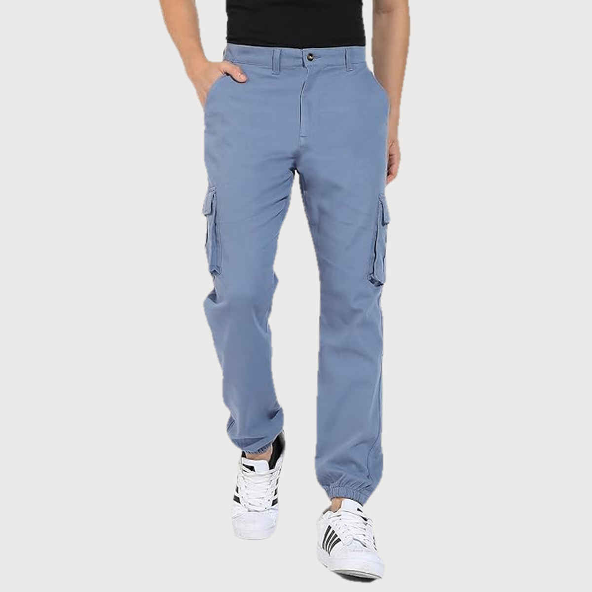 Campus Sutra Men's Cuffed Hem Cargo Trousers | Blue - 30