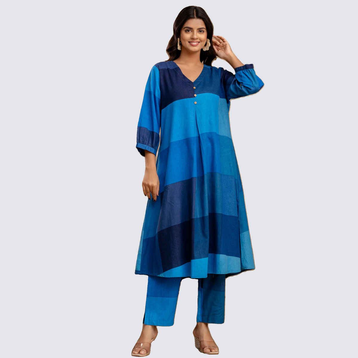 INDO ERA Women's Printed A-Line Kurta Pant Set | KS0ML11713 | Multicolour - S