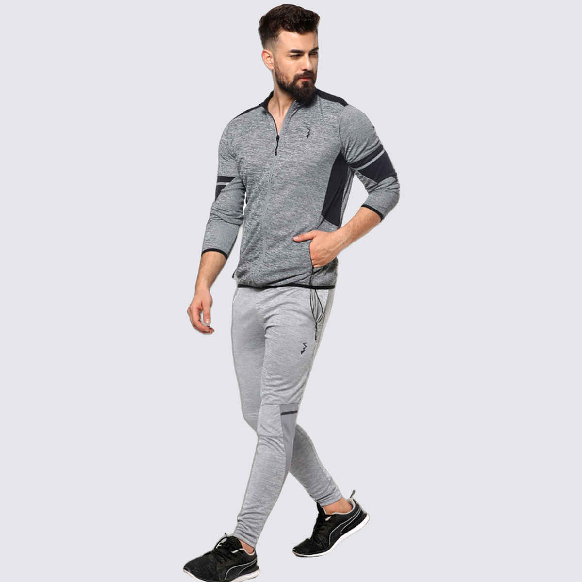Campus Sutra Men's Activewear Jacket With Contrast Detail | Grey - M