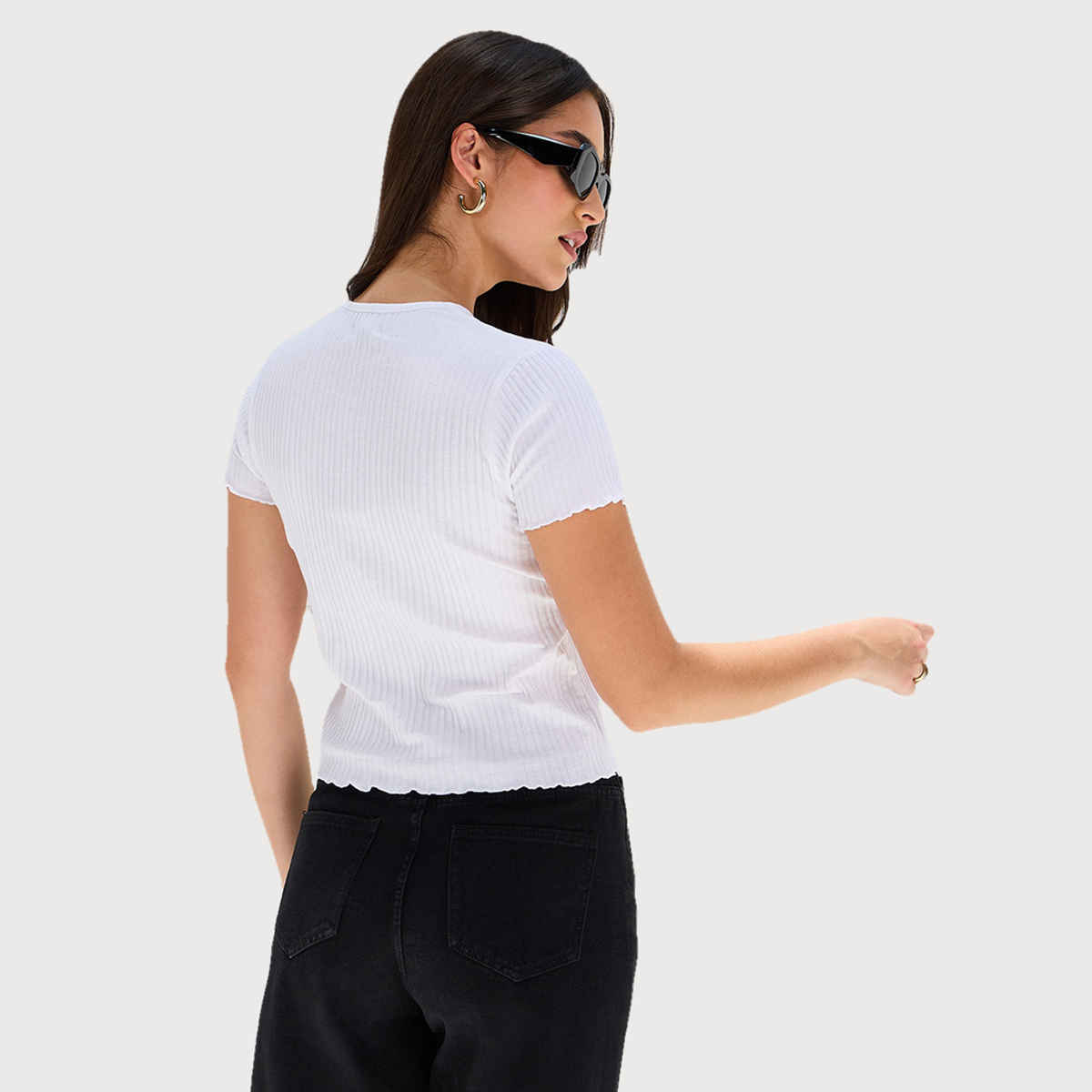 Styli Women's Crop T-shirt with Self Design | White - XL