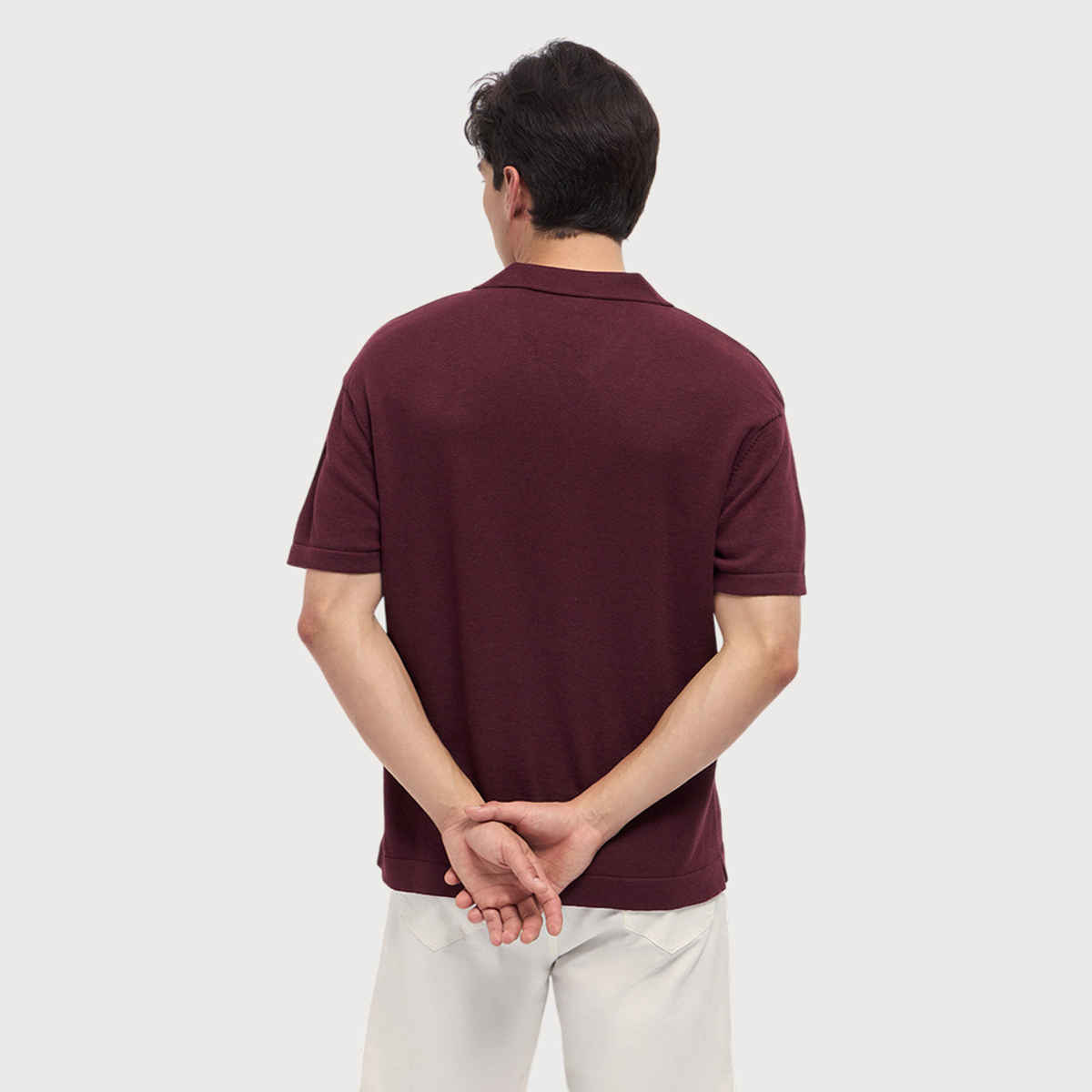 The Bear House Men's Solid Relaxed Fit Polo with BEAR Badge Detail | Maroon - M