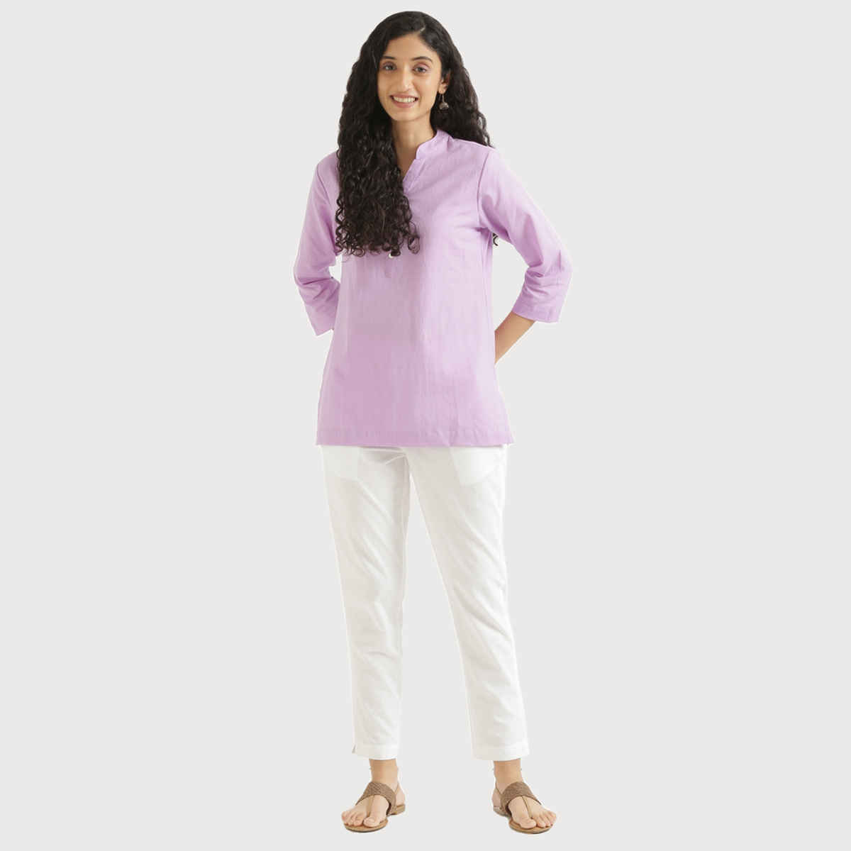 Saadaa Women's Short Airy Linen Kurta | Lilac - M