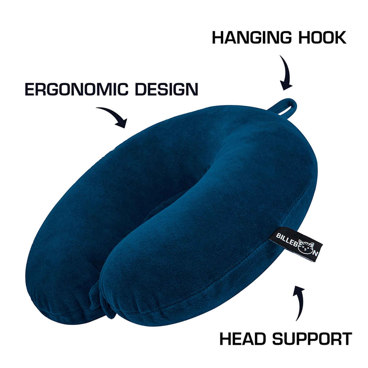 Billebon Unisex Solid Polyester Neck Pillow with Eye Mask | Blue - Free Size