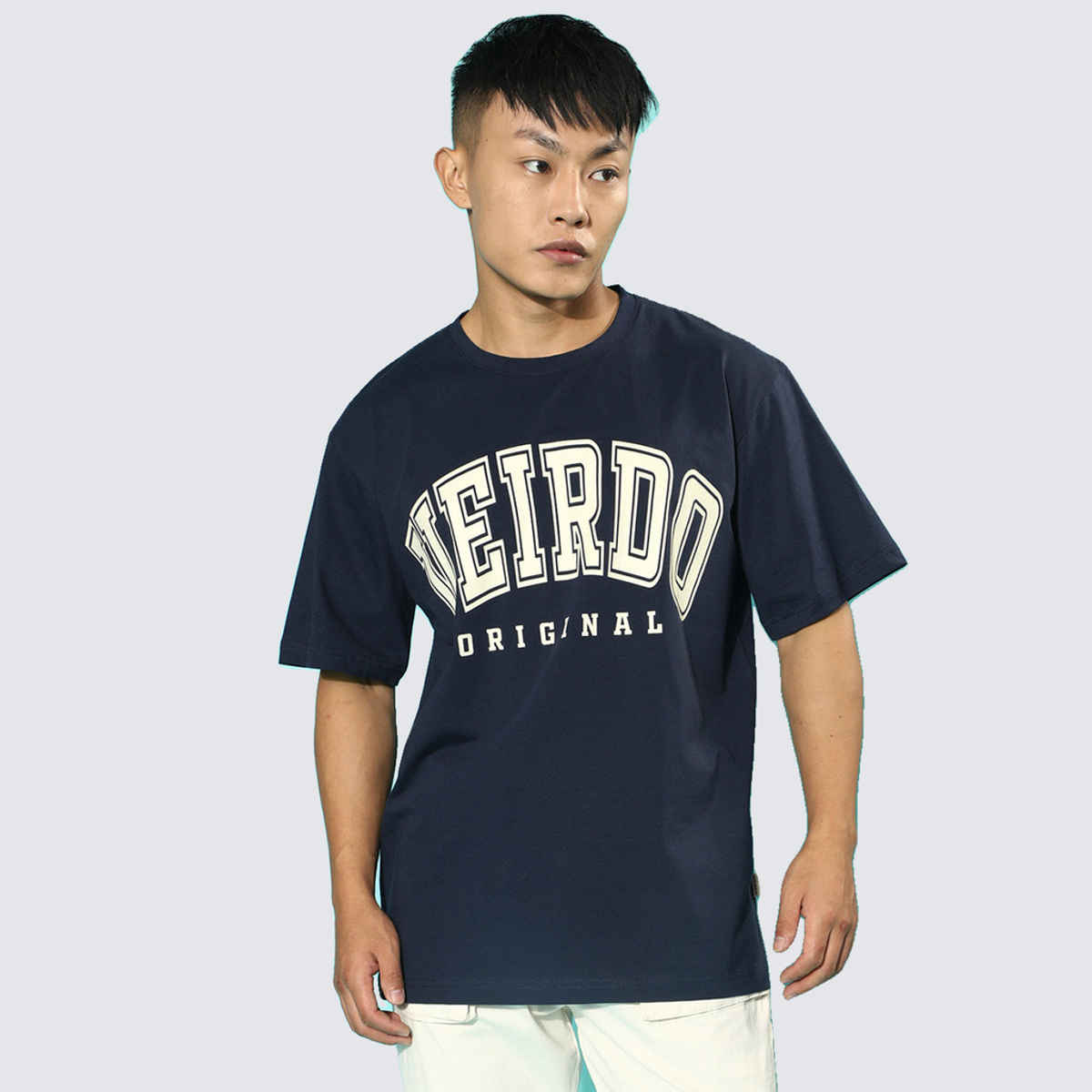 VEIRDO Men's Printed Oversized T-shirt | OS 100 VDORGNL NVY | Navy Blue - L
