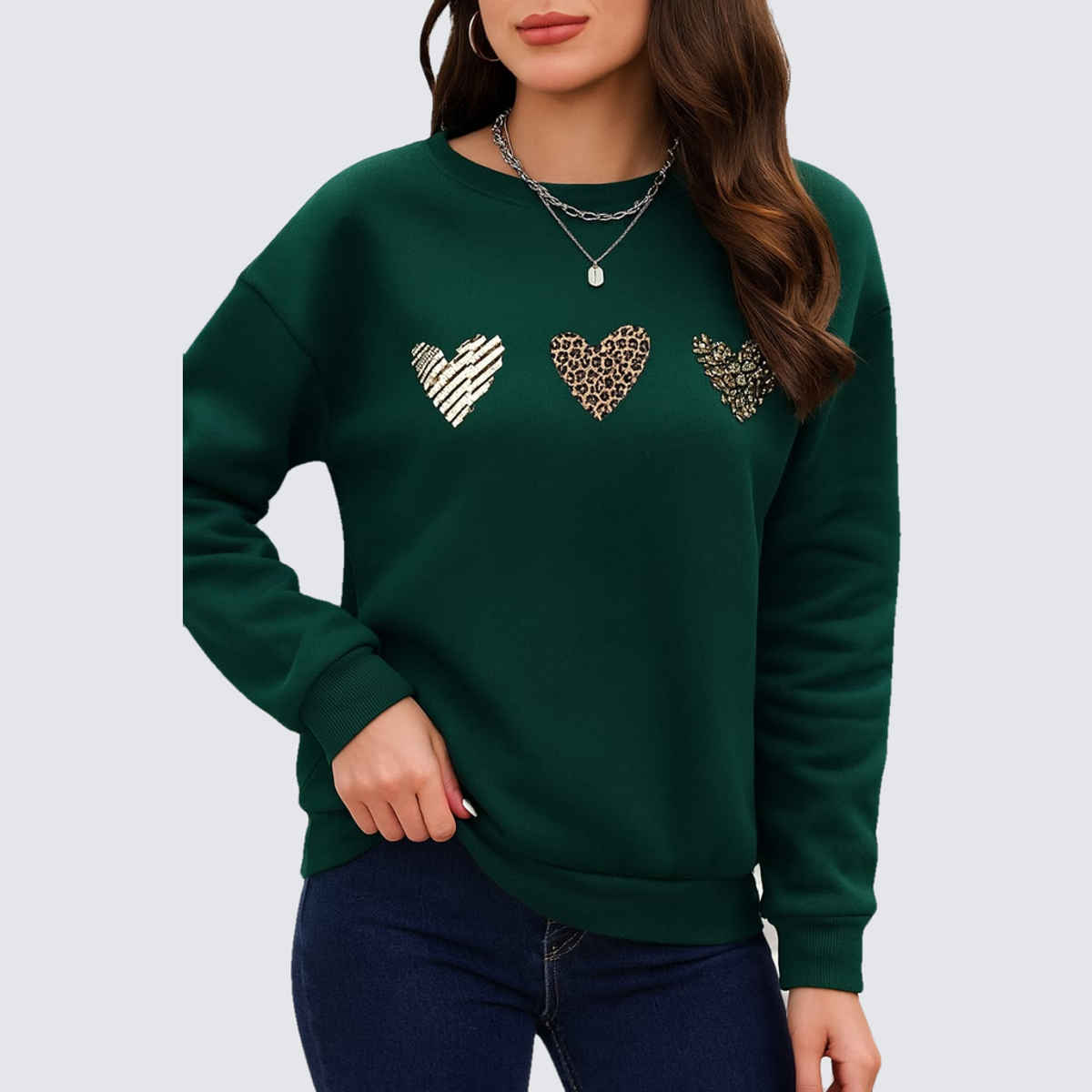 GCYX Women's 3 HEART Sweatshirt | Green - L