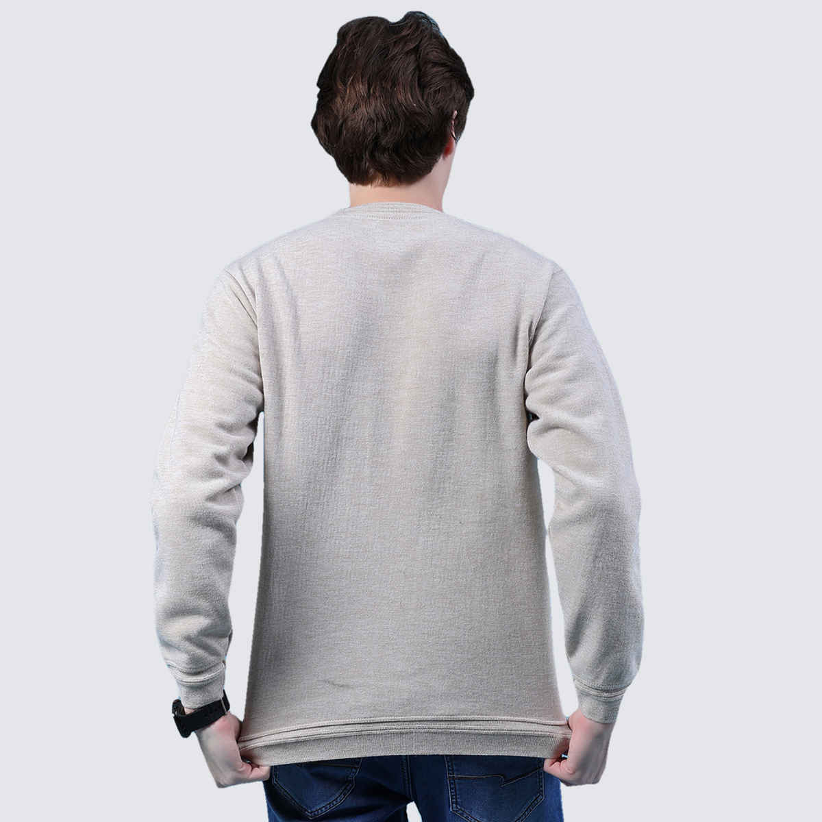 V-Mart Men's Solid Pentium Interlock Round Neck Sweater | Beige - XXL