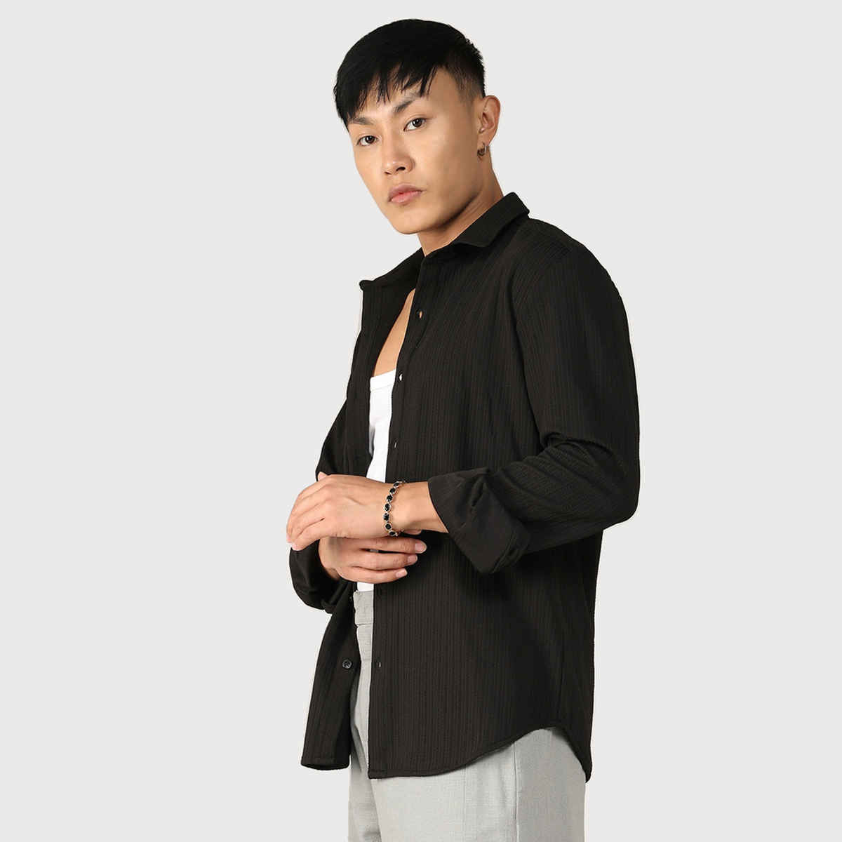 Campus Sutra Men's Stripe - Creased Shirt | Black - XL