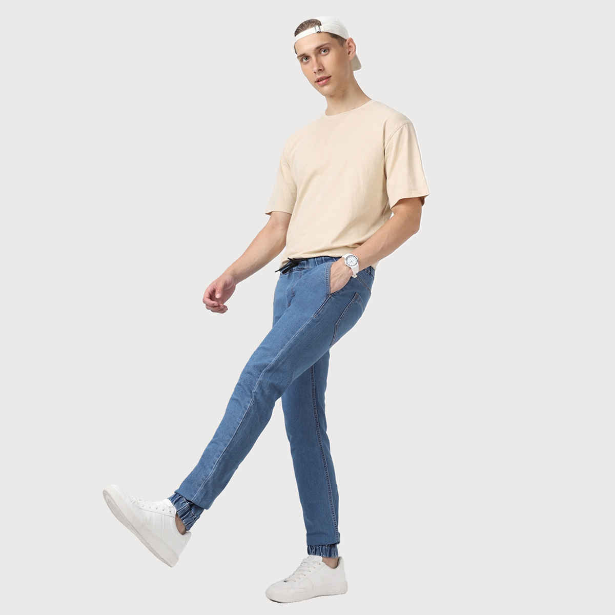 Urbano Fashion Men's Jogger Jeans Slim Fit Stretch | Light Blue | 32