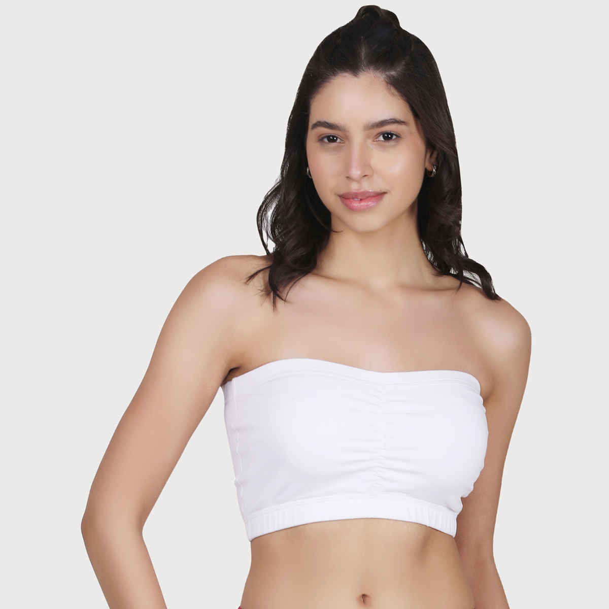 D'chica Cotton Strapless Tube Bra For Womens| Bandeau Bra with Removable Pads | White | L