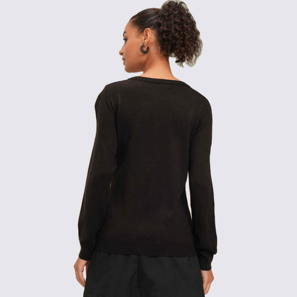 Tokyo Talkies Women's Knitted Relaxed Fit T-shirt | Jet Black - S