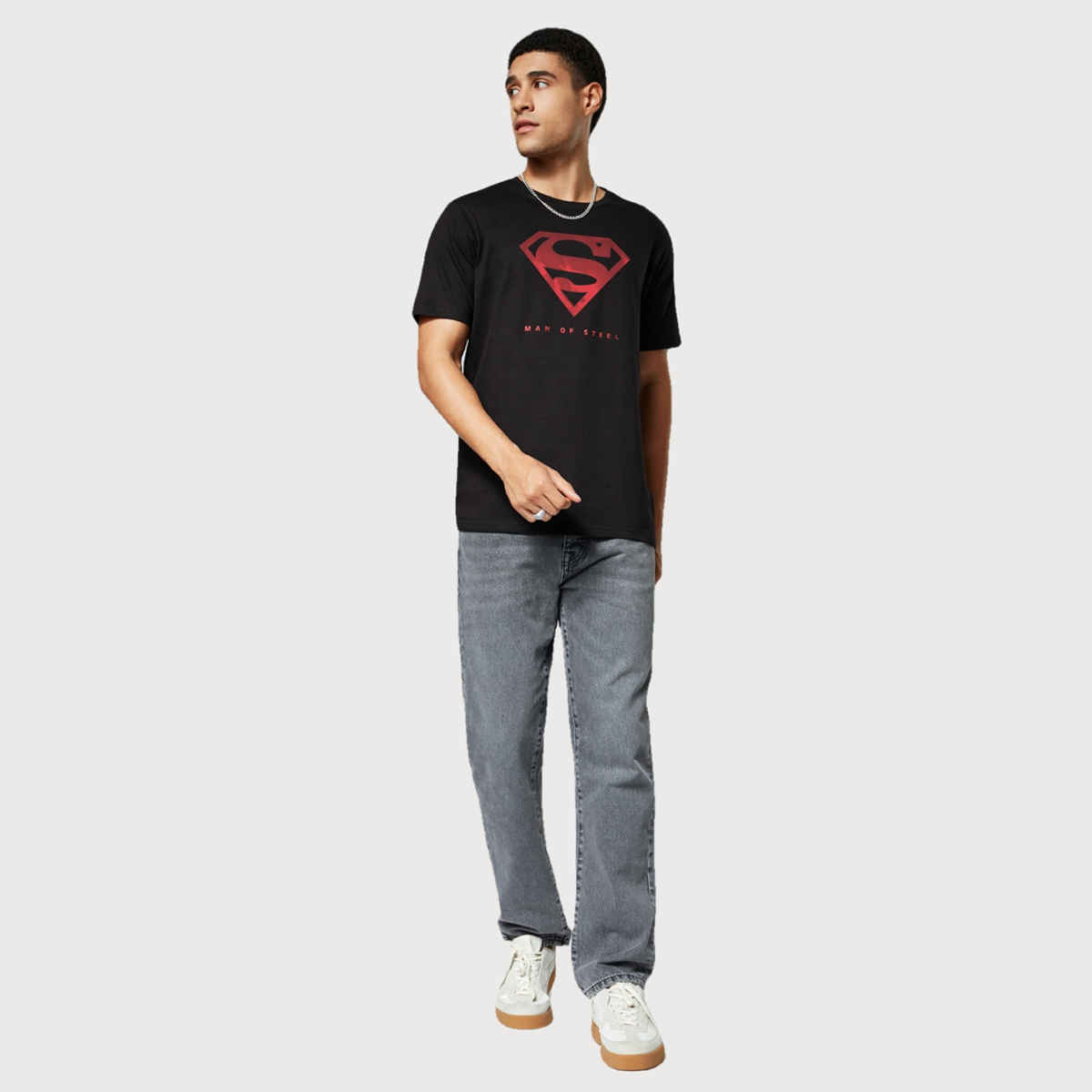 The Souled Store Men's Regular Superman - Iconic Emblem T-shirts | Black | XL