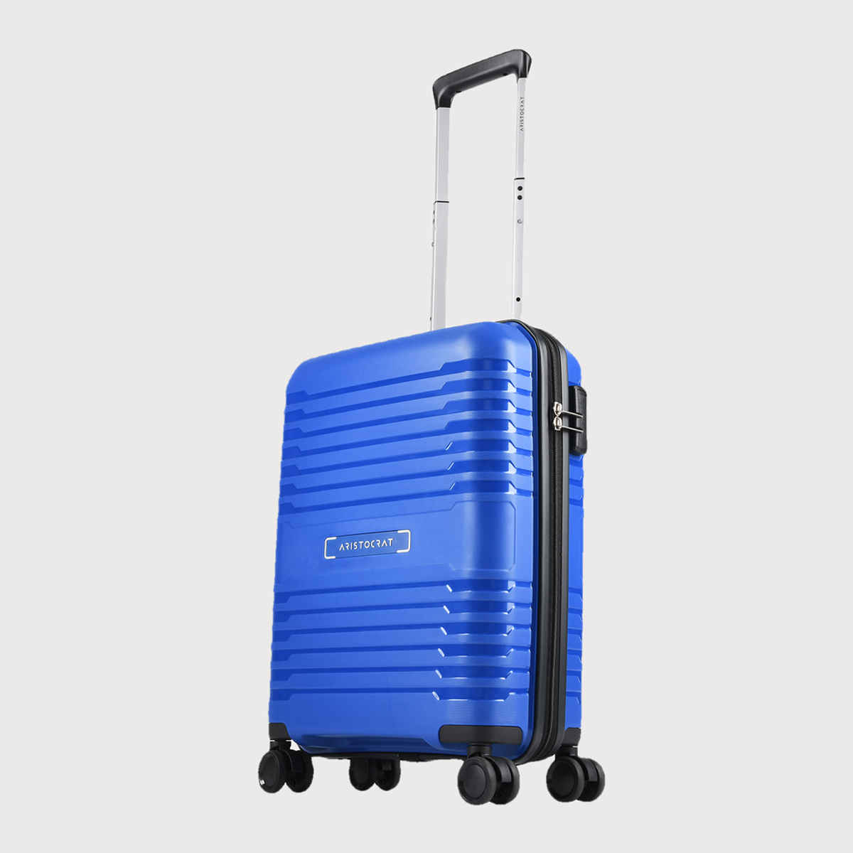 Aristocrat Unisex Textured PP 55 L Retractable Hard Luggage Trolley Bag | Blue - 56 cm