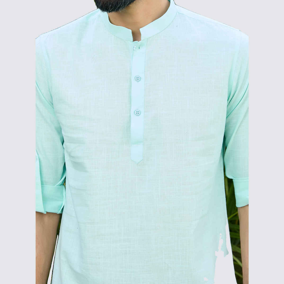 See Designs Men's Pure Cotton Slub Short Kurta | Sea Green - M