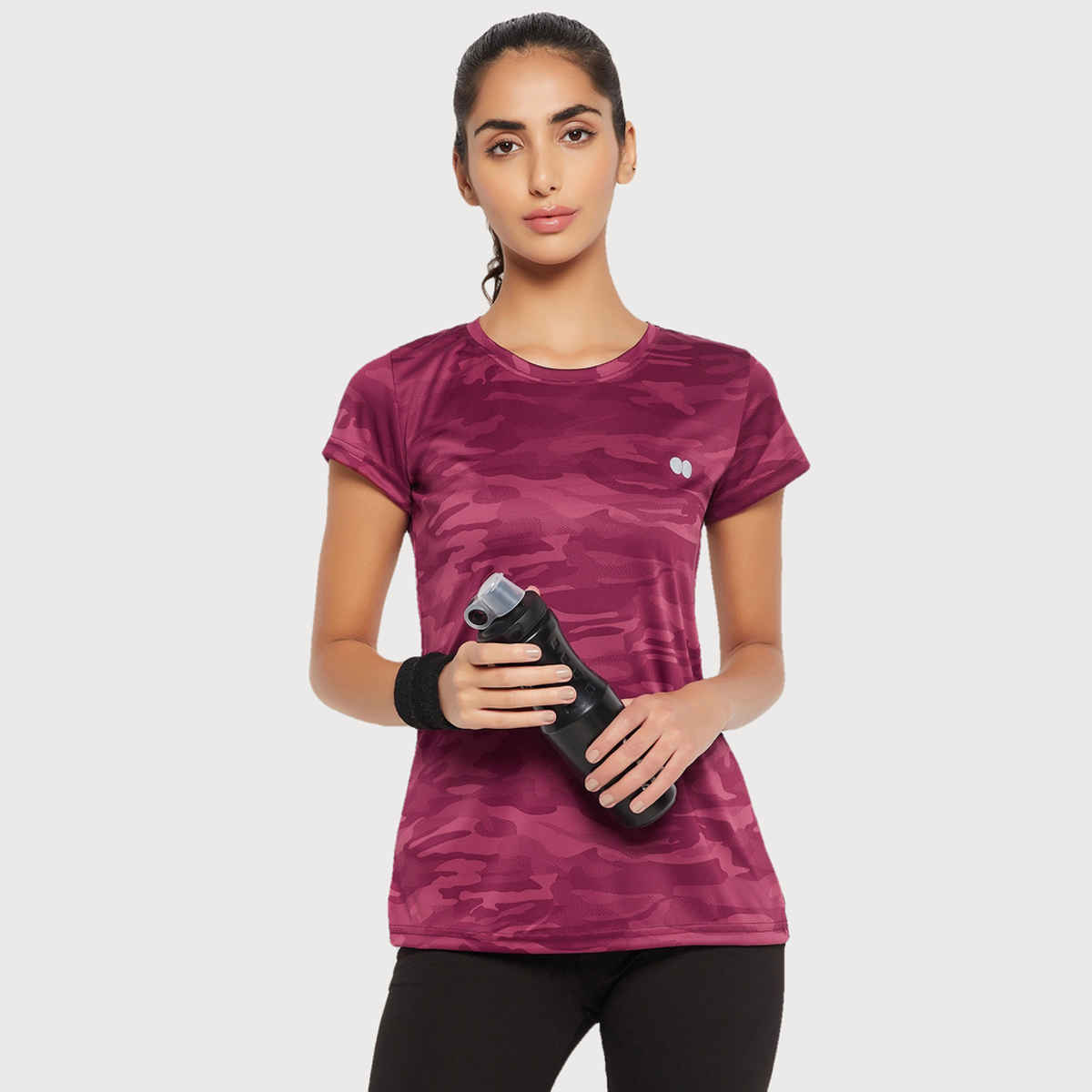 Clovia Comfort Fit Camouflage Print Active T-Shirt | Maroon | Xxl
