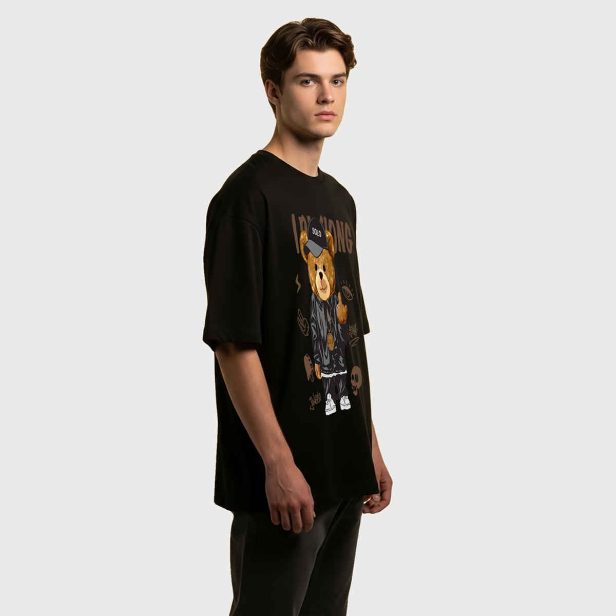 BENNY BROOKS Men's Round Neck half sleeve Oversized T-shirt |AA(ARN)BLACK64 | Black - L