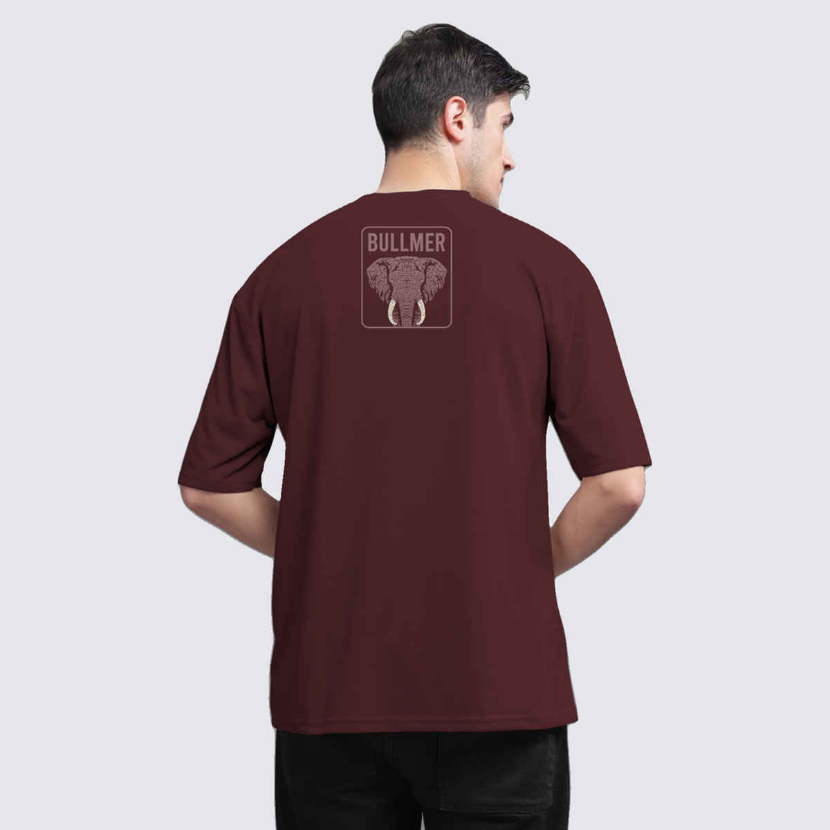 Bullmer Men's Oversized T-shirt Front and Back Printed | Trendy Maroon | S
