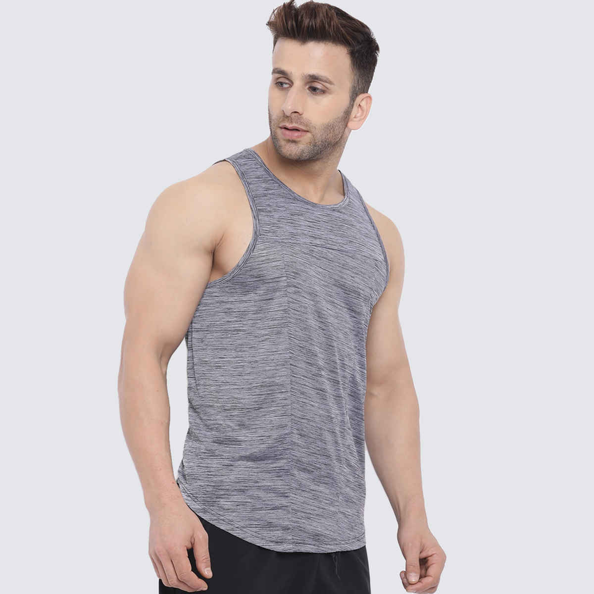Chkokko Men Gym Regular Fit Tank Tops Sports Sleeveless Vest Dark Grey | Size L