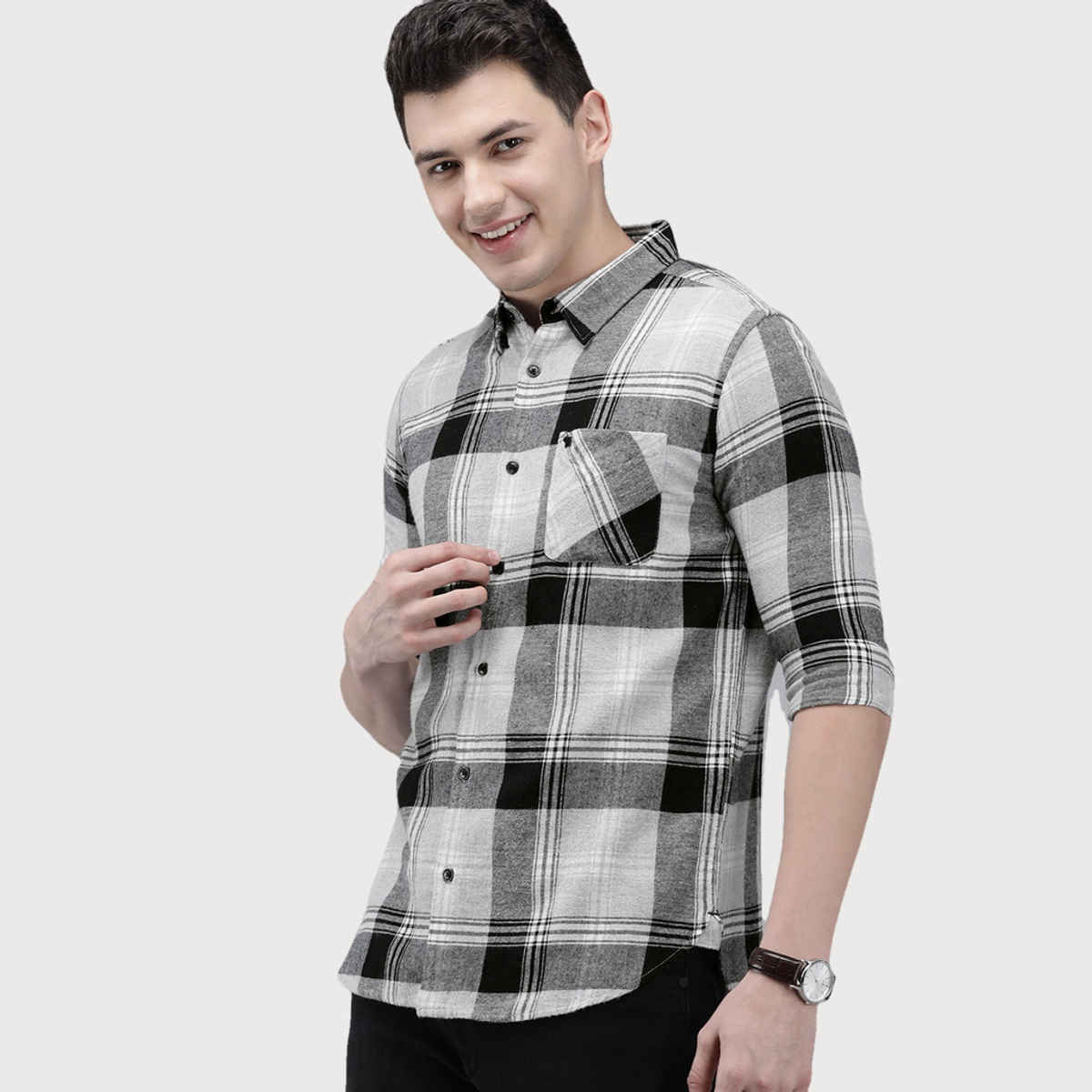 The Bear House Men Slim Fit Flannel Button-Down Shirt - Gordon | Grey | S