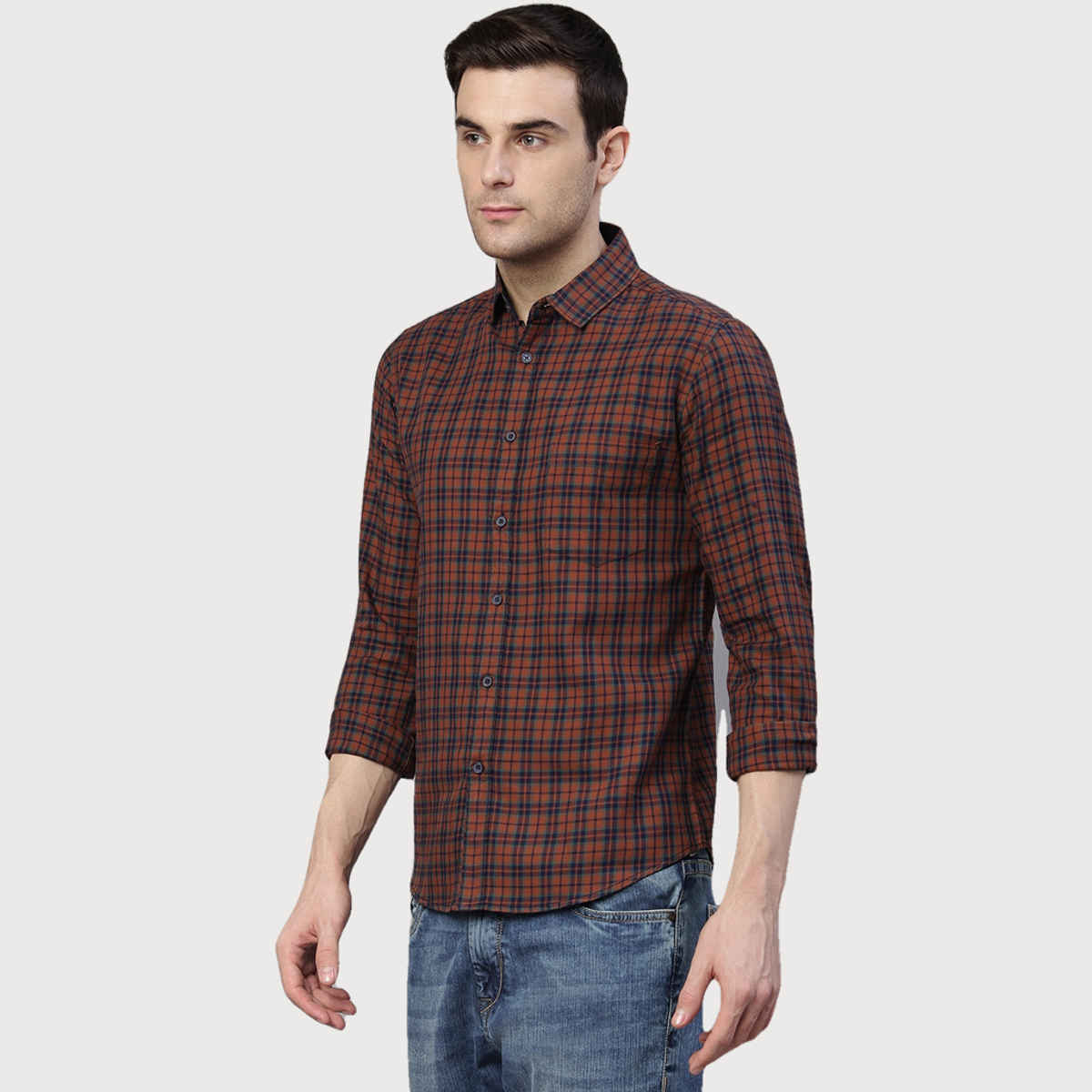 Dennis Lingo Men's Checkered Slim Fit Casual Shirt | Khaki | S