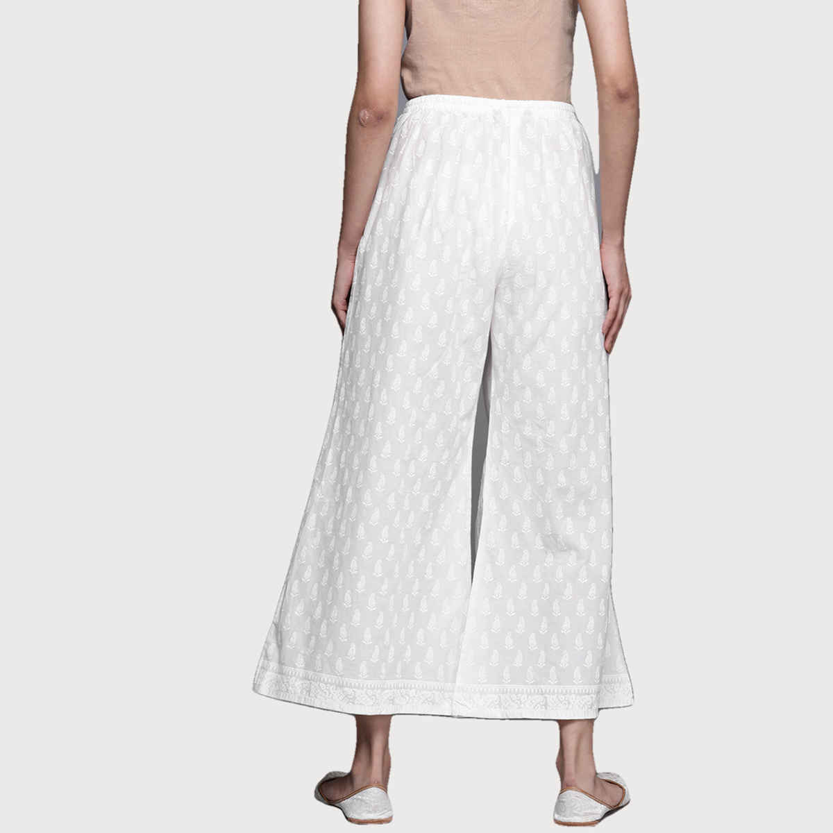 Libas Women Cream Cotton Palazzo With Both Side Pocket - Pl972Om