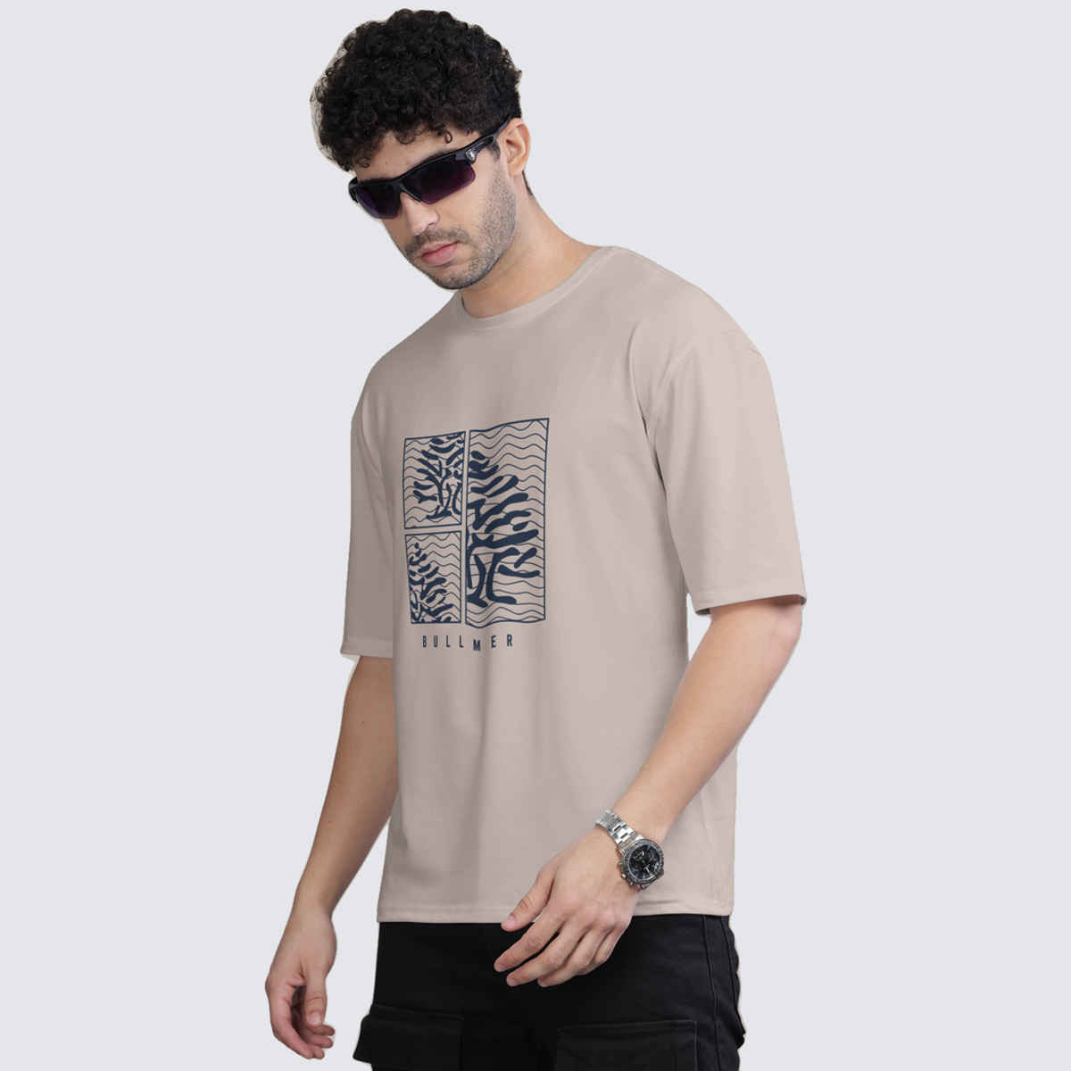 Bullmer Men's Oversized T-shirt Front Printed | Beige |L