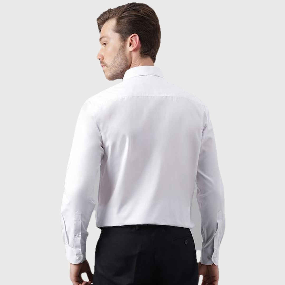 English Navy Men's Polycotton Solid Slim Fit Spread Collar Formal Shirt | White - M
