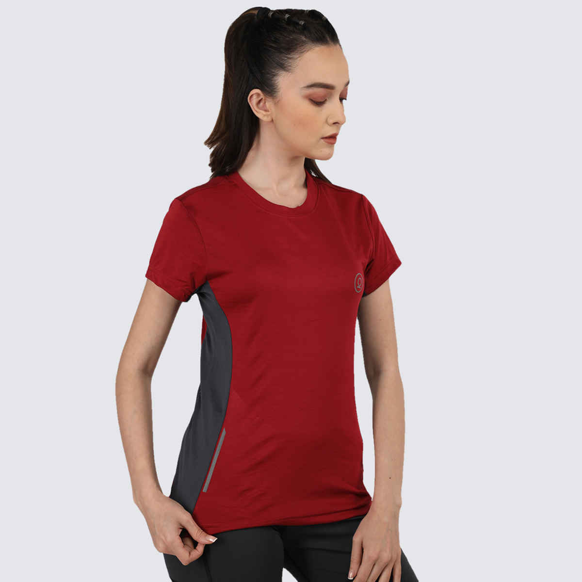 Chkokko Women's Round Neck Regular Fit Half Sleeves Gym T-shirt | Maroon - M