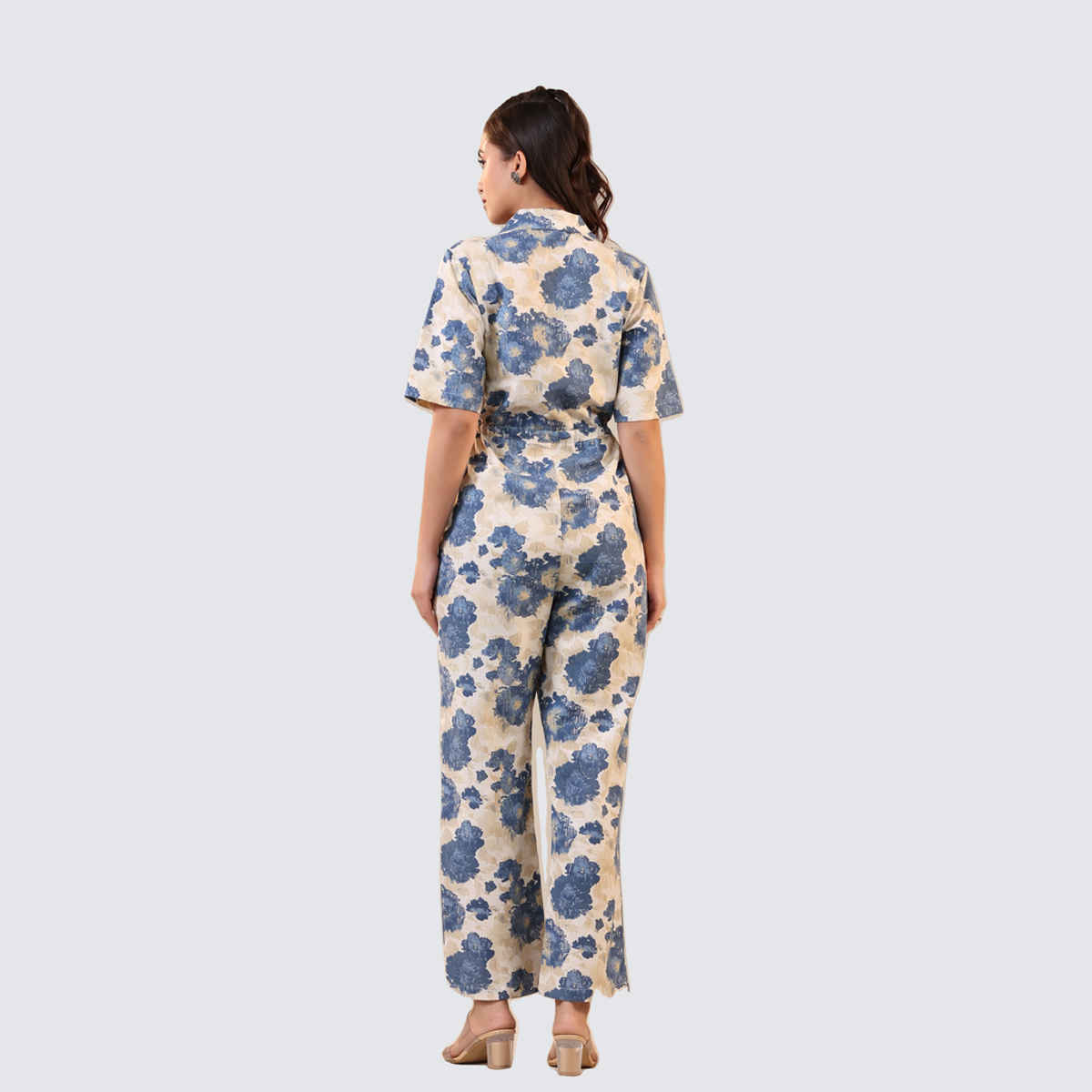 Jisora Women's Off white Cotton Flex Jumpsuit | M - JS1863