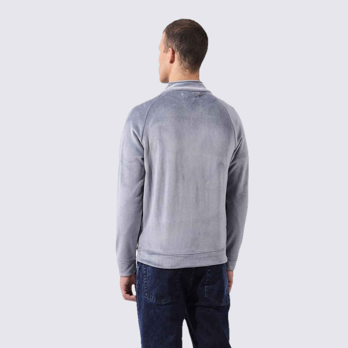 The Indian Garage Co Men's Regular Self Design Sweatshirt | Silver - M