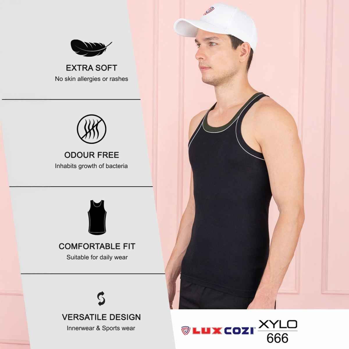 Lux Cozi Men's Gym Vest High Moisture | Multicolor | XL | Pack Of 3