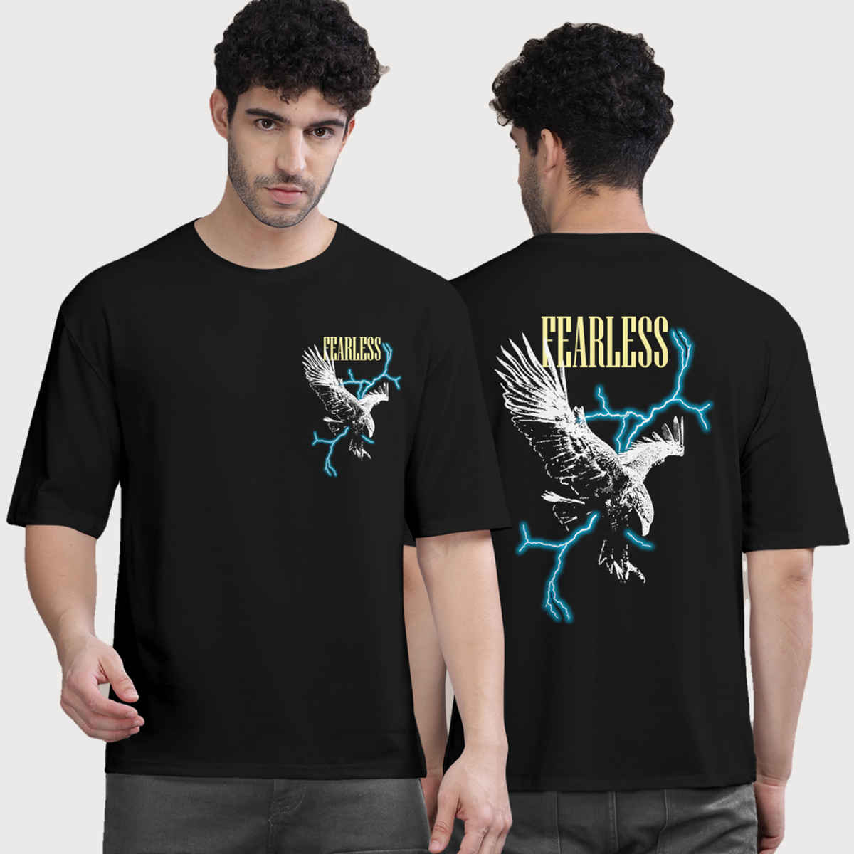 Bullmer Men's Oversized T-shirt Front and Back Printed | Black | L