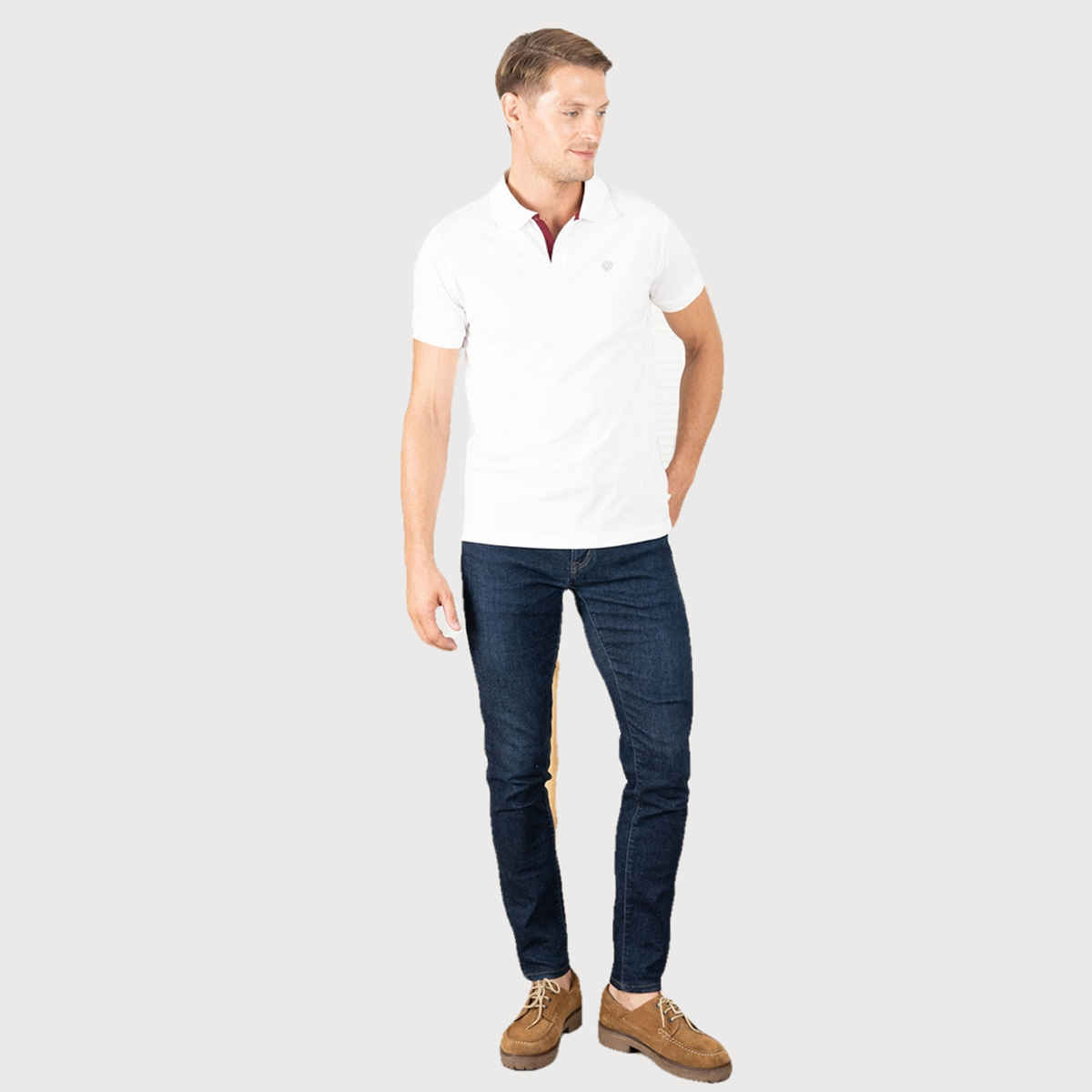 Lux Cozi Men's Solid Cotton Polo T-shirt | White - M