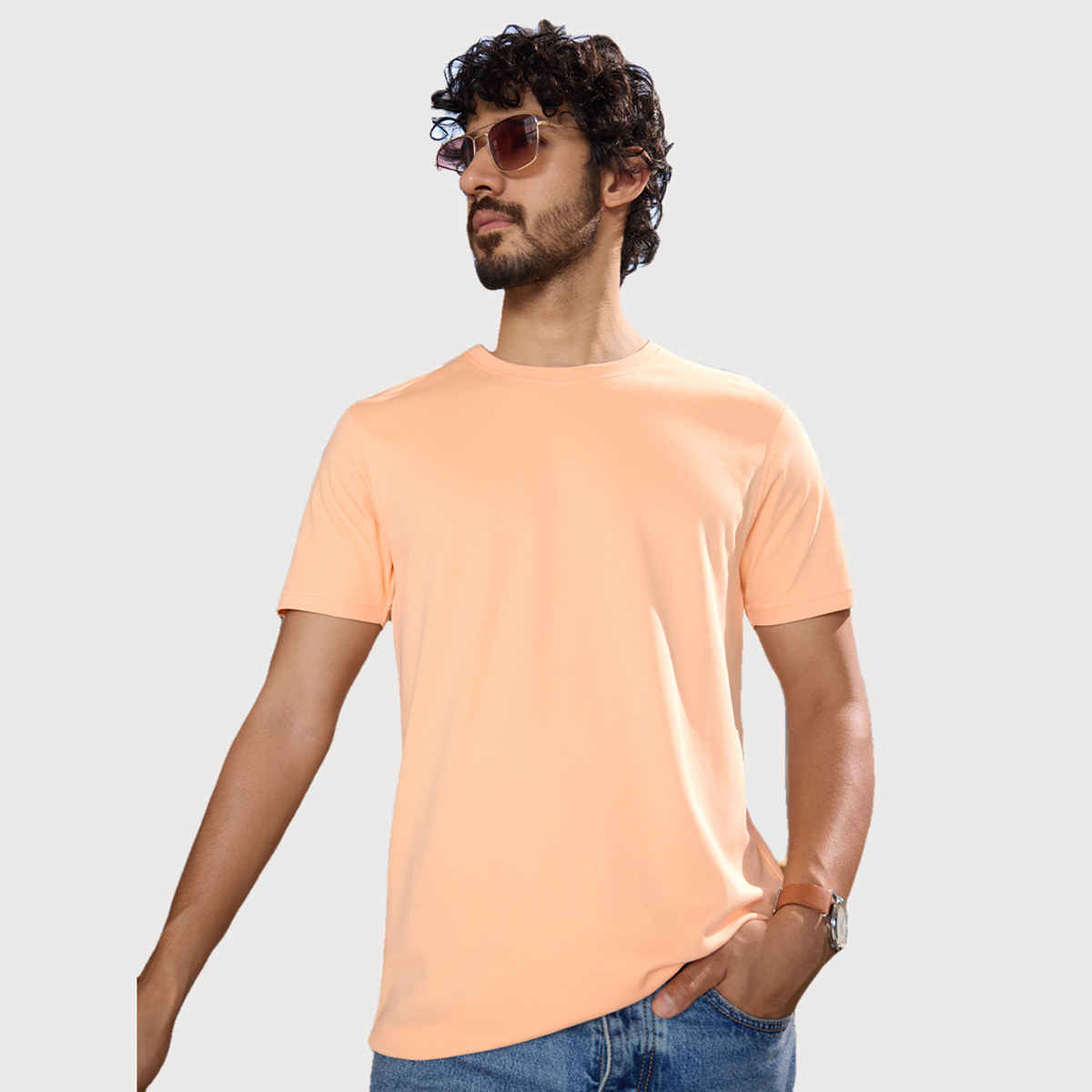 The Souled Store Men's Regular Supima- Peach Supima T-shirts | S