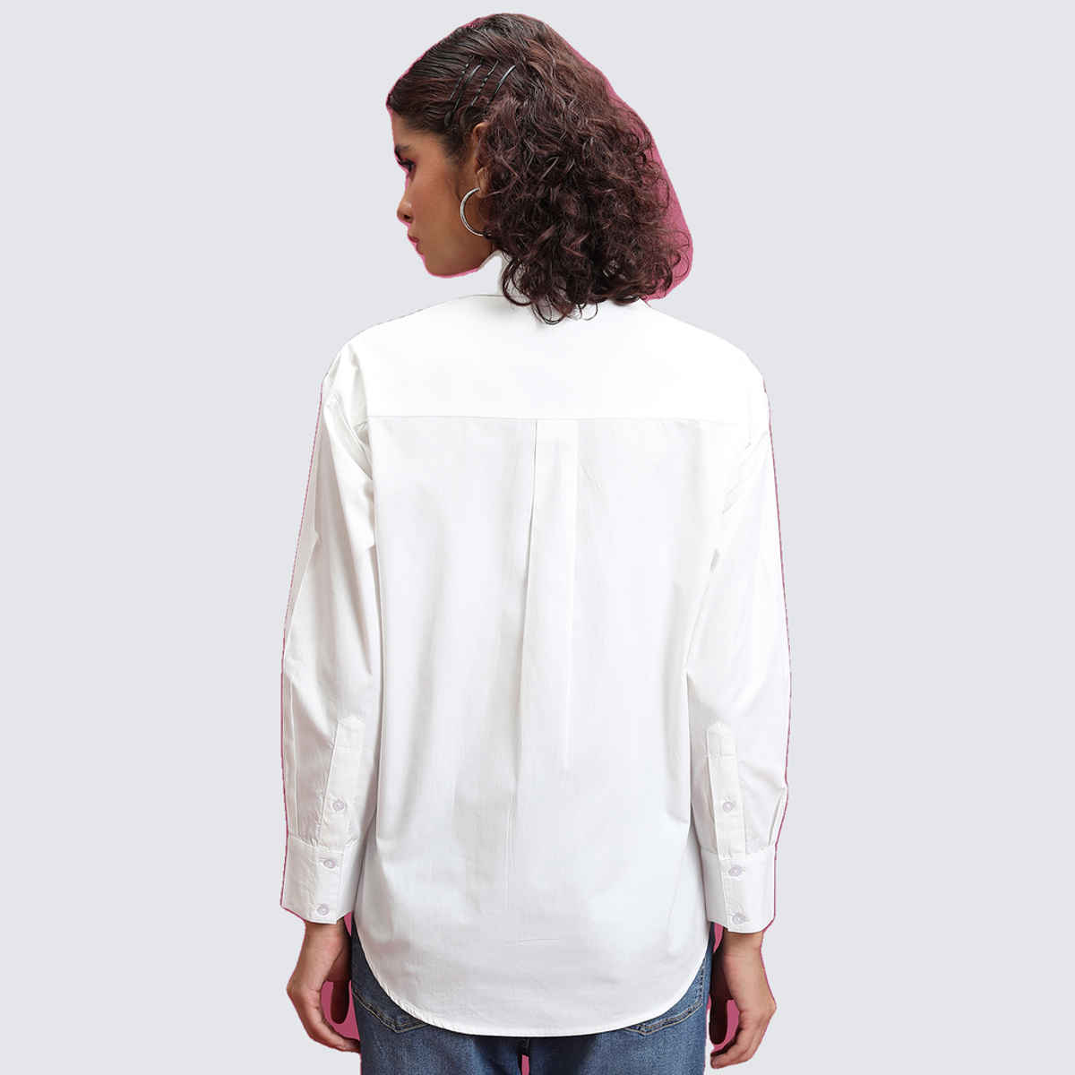 Tokyo Talkies Women's Slim Fit Drop-Shoulder Sleeves Cotton Oversized Shirt | White - S