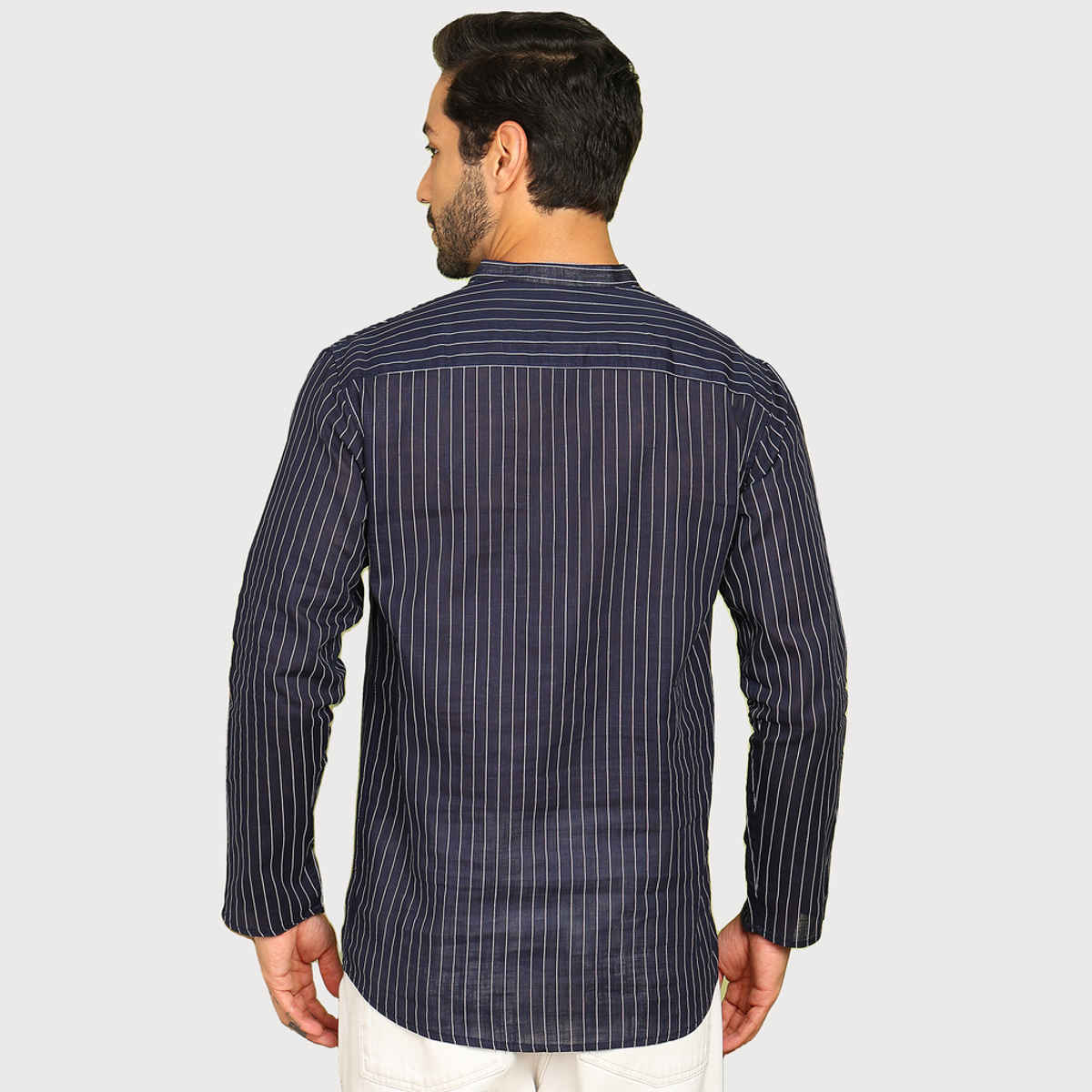 Allan Peter Men's Printed Short Kurta | Blue - L