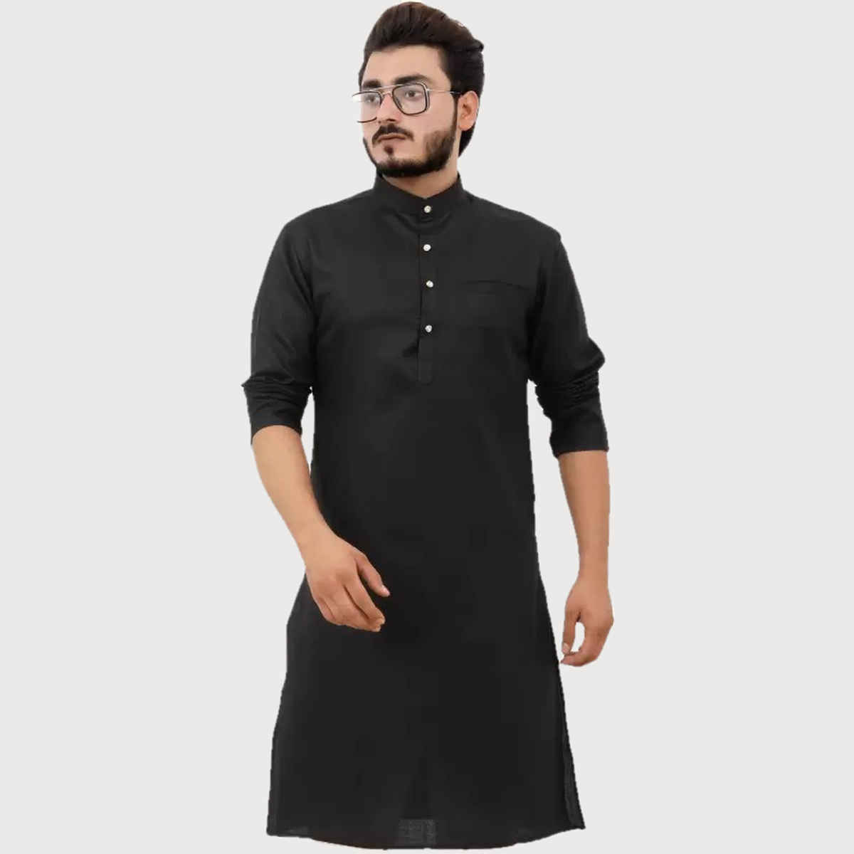 Tibra Collection Men Straight Kurta - Black | Solid | Cotton Blend | S