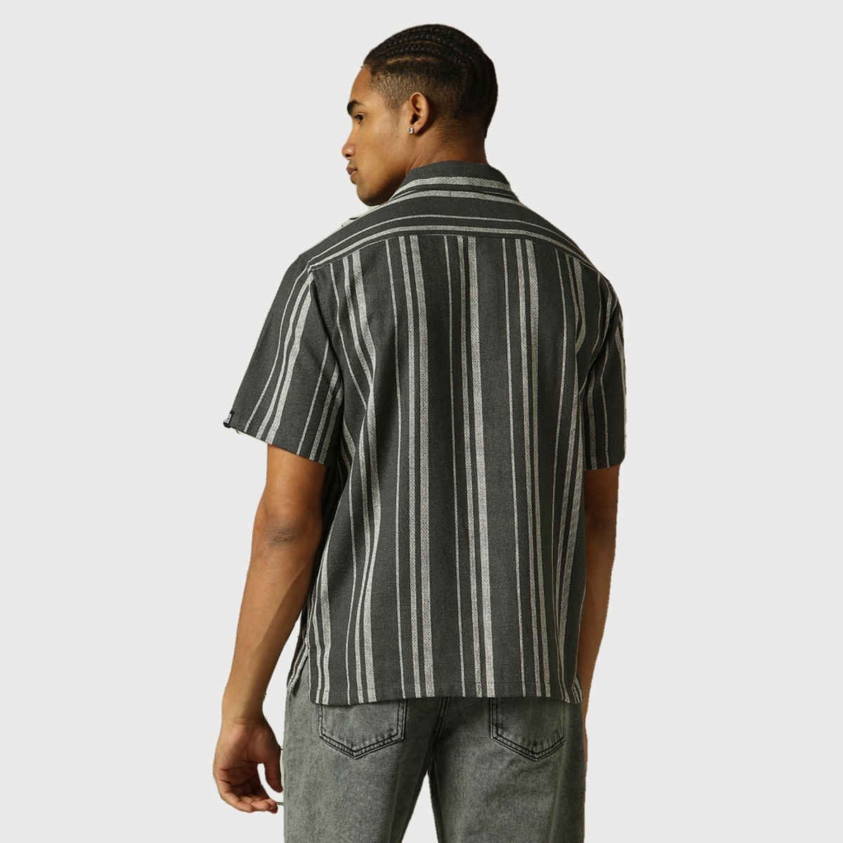 Hubberholme Men's Vertical Striped Relaxed Fit Textured Fabric Casual Shirt | Black - 42