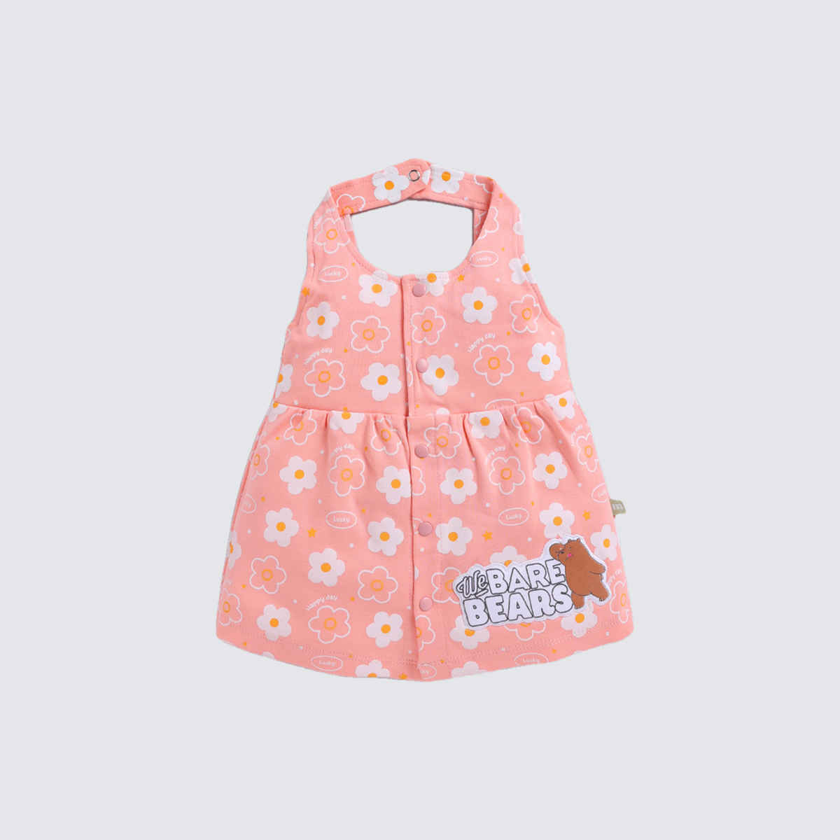 Mom's Love Girls' Printed Cotton Dresses | Peach | 06 - 09 months