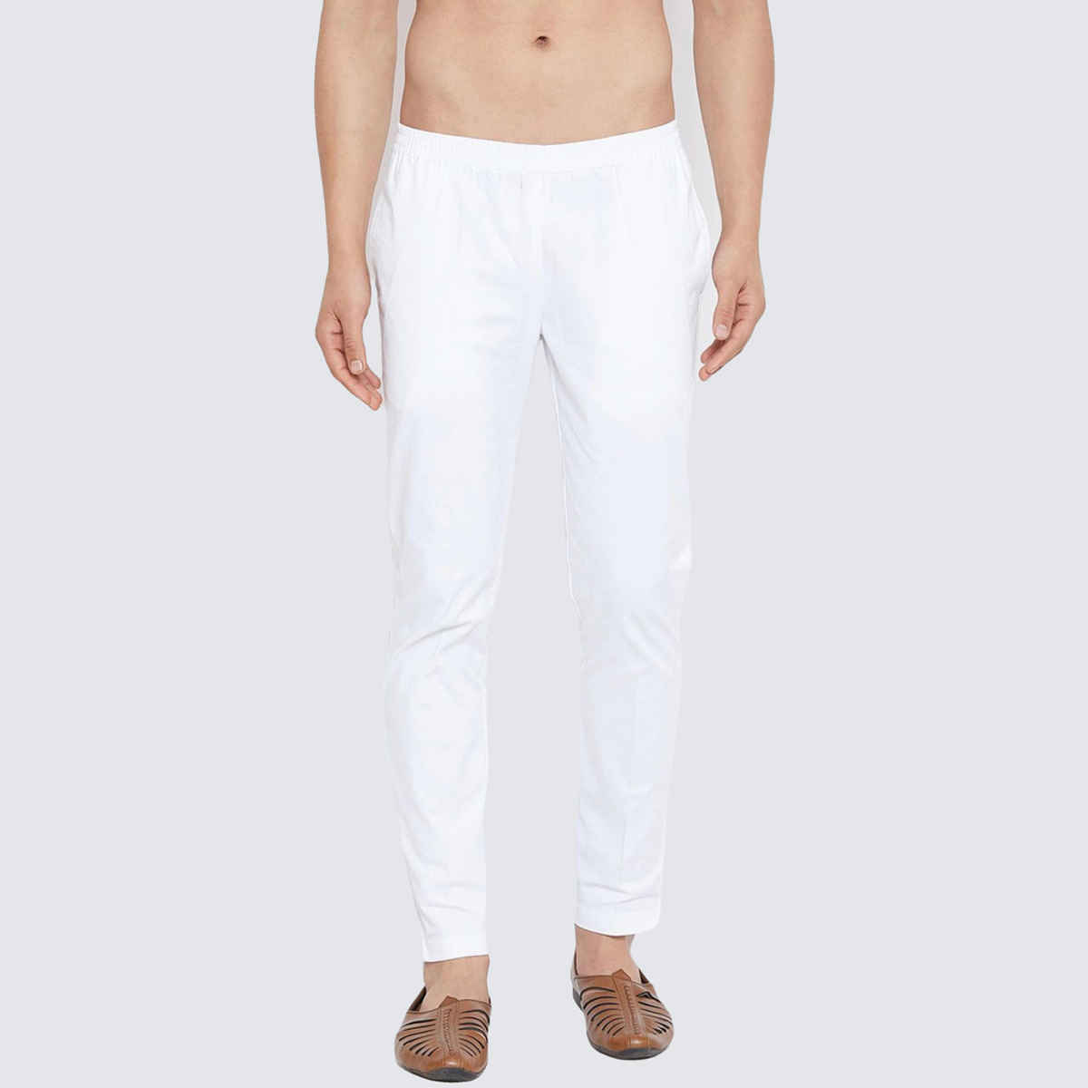 See Designs Men's Solid Trouser Style Churidar | Elasticated Waistband | White - XL