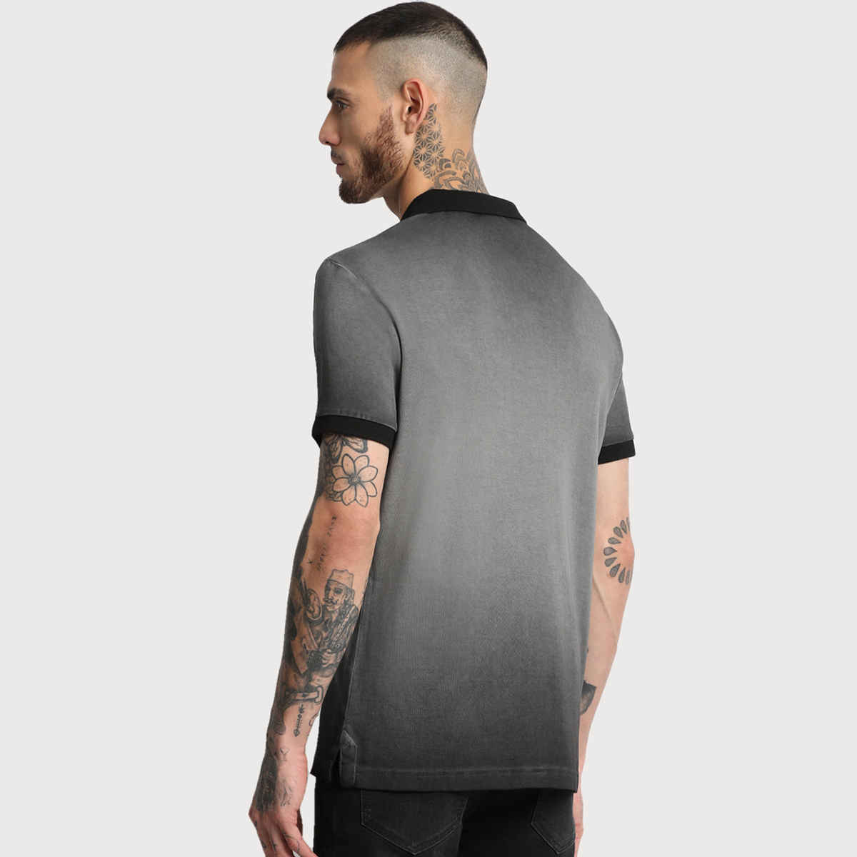 THE BEAR HOUSE Men's Solid Polo T-shirt | POL-RIME-BK | Grey - S