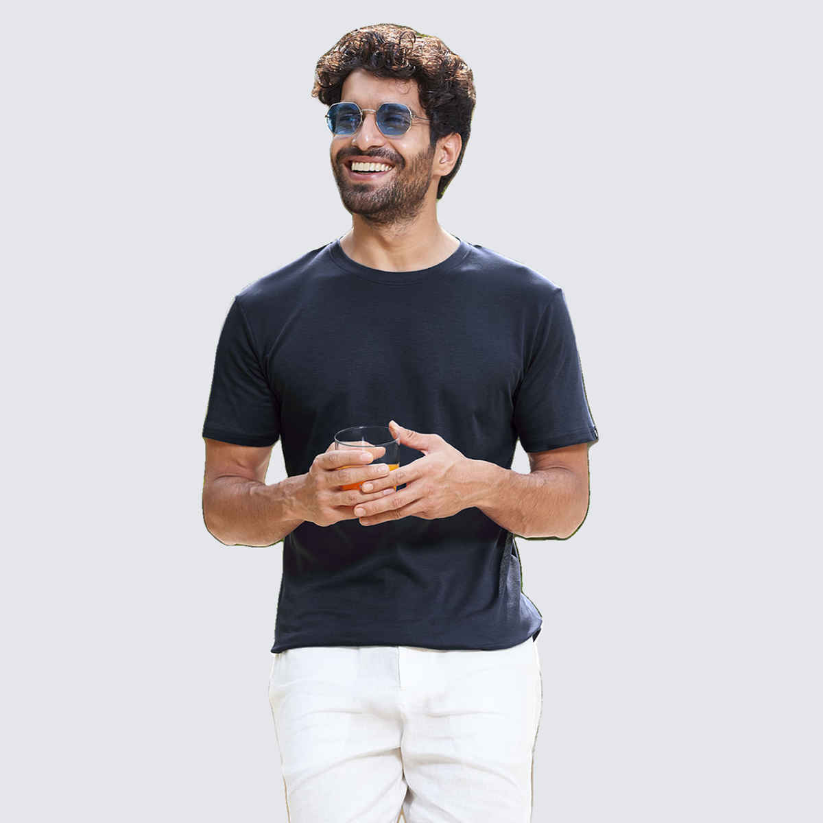 The Souled Store Men's Regular Supima- Navy Blue Supima T-shirts | L