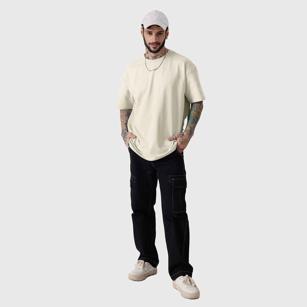 The Souled Store Solids- Off White Oversized T-Shirts, Off White, XL