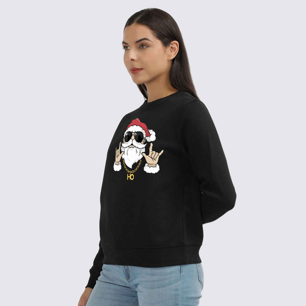 Smartees Women's Christmas Santa Sweatshirt | SS RN Santa | Black - XL