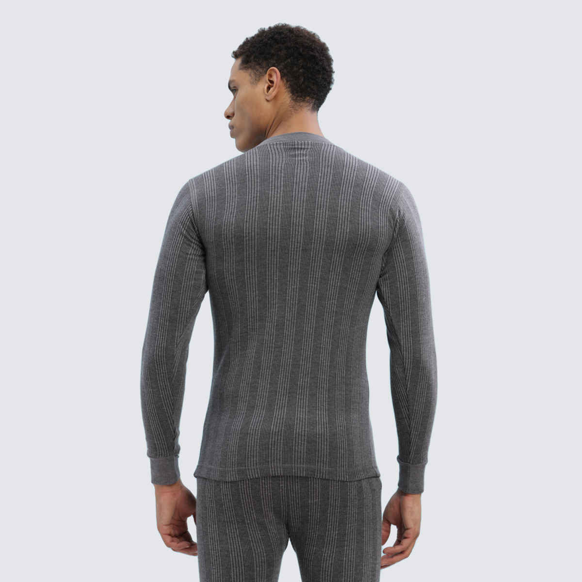 Dollar Ultra Men's Combed Cotton Thermal V-Neck Full Sleeve Top | Charcoal Melange-S