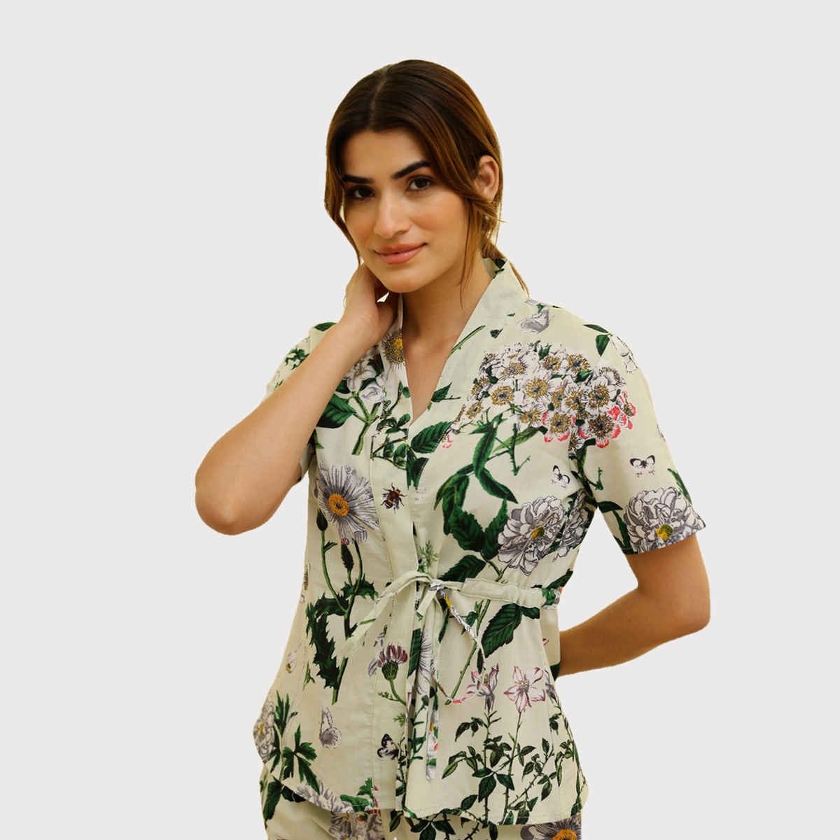 Sanskrutihomes Women's Pure Cotton Night suits | SE-NSS-518 | Green - L